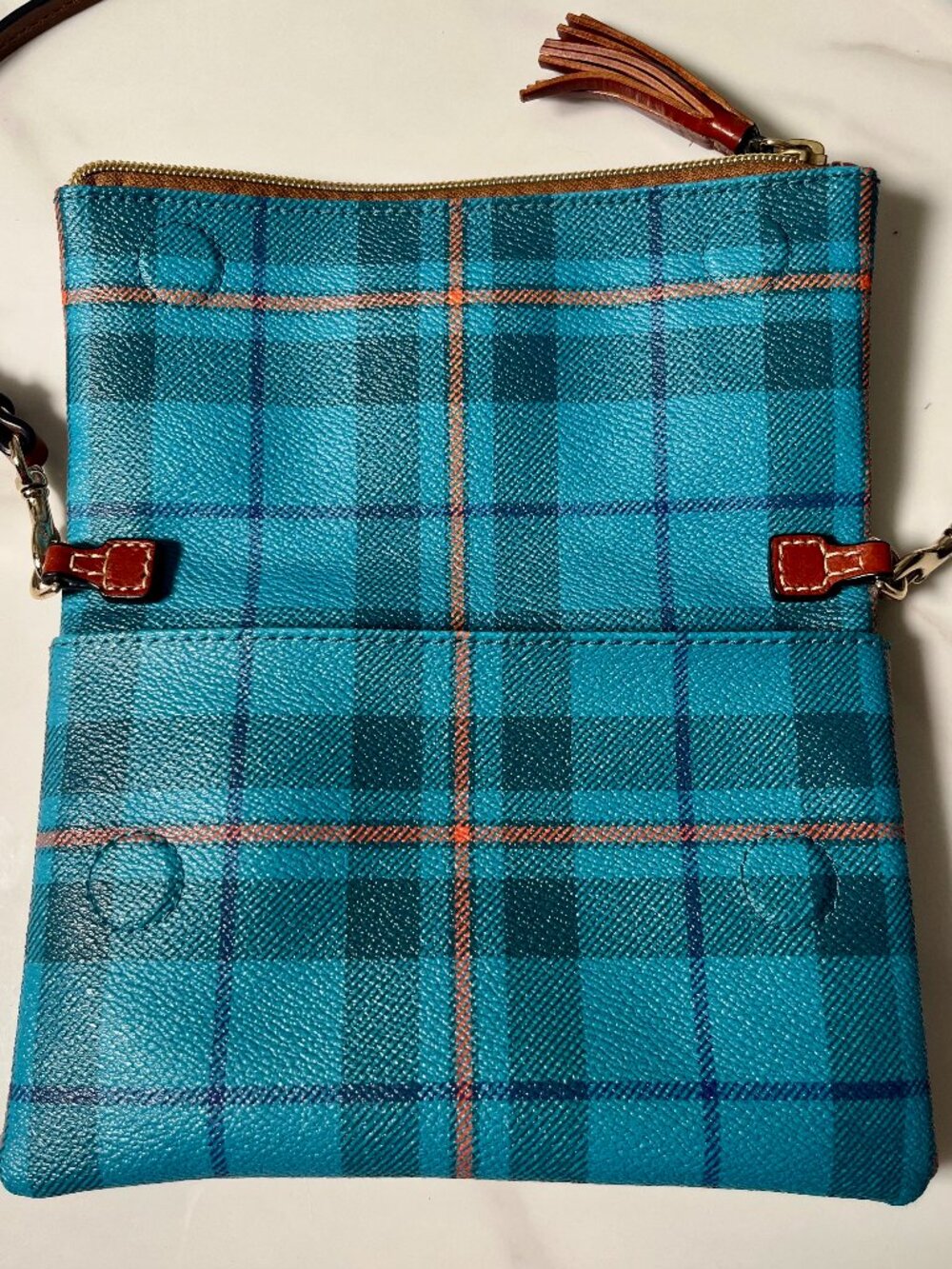 Dooney & Bourke Tiverton Blue Tartan Plaid Crossbody Tassel Bag + COA - Picture 7 of 15